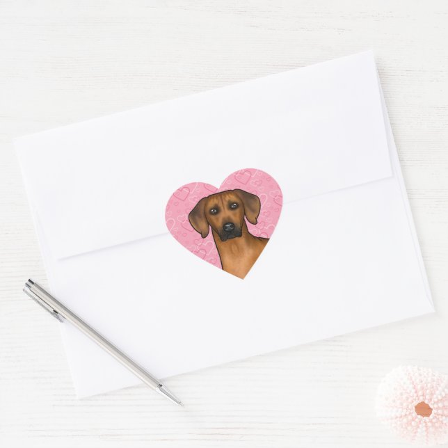Sticker Cœur Tête de chien Rhodesian Ridgeback sur coeurs roses (Enveloppe)