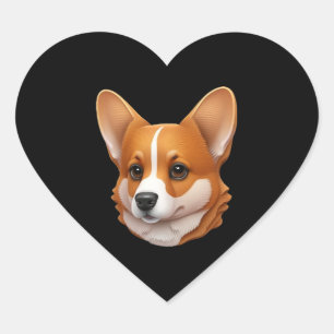 Sticker Cœur Tête de corgi mignon