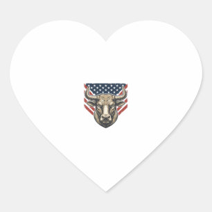 Sticker Cœur Tête de taureau patriotique gravure vintage vector