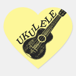 Sticker Cœur Texte Et Image Ukulele
