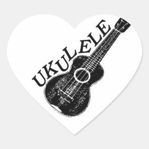 Sticker Cœur Texte Et Image Ukulele