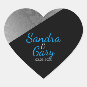 Sticker Cœur Texture Argent Floral Damask - Enregistrer La Date