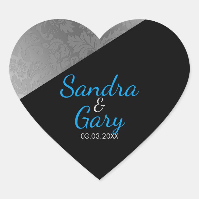 Sticker Cœur Texture Argent Floral Damask - Enregistrer La Date (Devant)