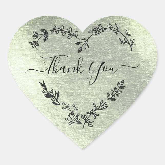 Sticker Cœur Thank You Quote on Faux Green Metal Effect (Devant)