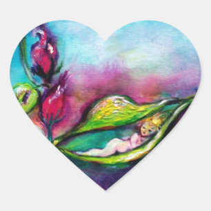 STICKER CŒUR THUMBELINA DORMIR ENTRE FEUILLES ROSE