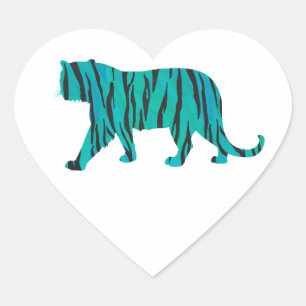 Sticker Cœur Tiger noir et Turquoise