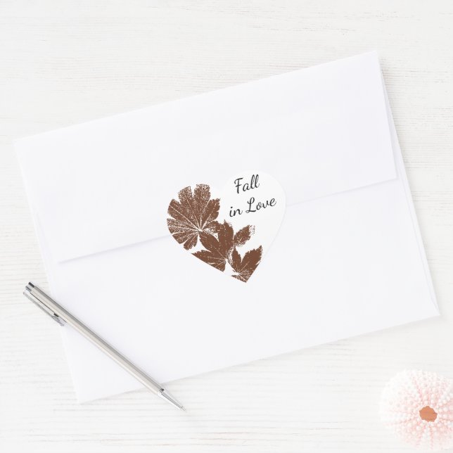 Sticker Cœur Timbre feuille Brown chute dans l'amour Mariage (Enveloppe)