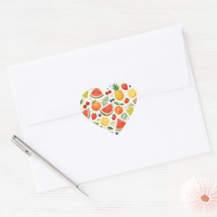 Sticker Cœur Tissu à motif de fruits d'été Pastèque tropicale