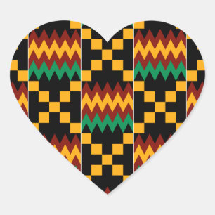 Sticker Cœur Tissu Kente noir, vert, rouge et jaune