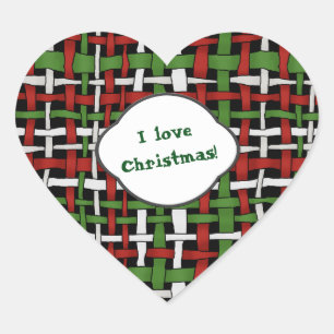 Sticker Cœur Toile de jute tissée graphique de Noël tout texte