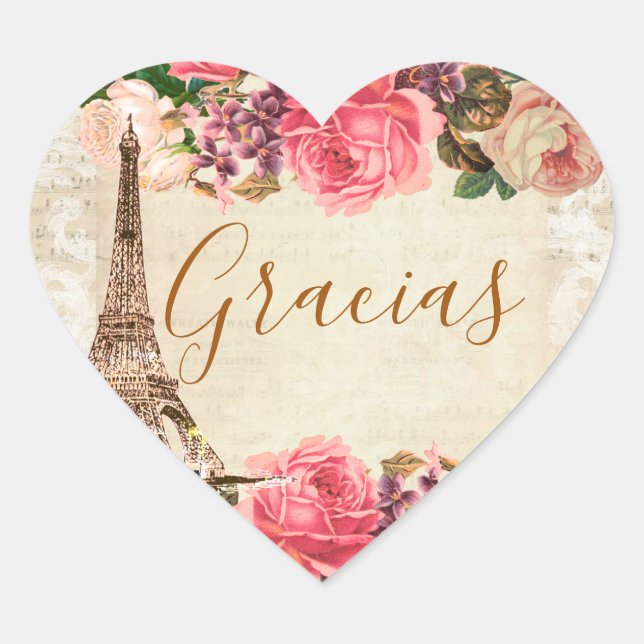 Sticker Cœur Torre Eiffel elegante lamentable de la vendimia (Devant)