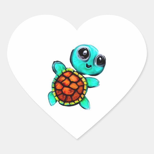 Sticker Cœur Tortue à peinture caustique (Devant)