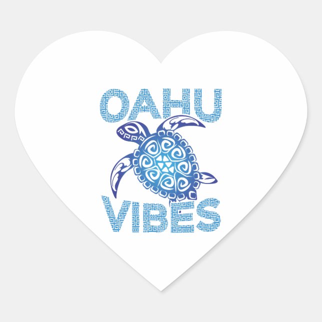 Sticker Cœur Tortue bleue polynésienne Oahu Vibes (Devant)