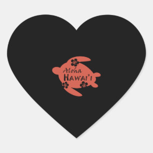 Sticker Cœur Tortue de mer Aloha Hawaii Hibiscus Orange Graphic