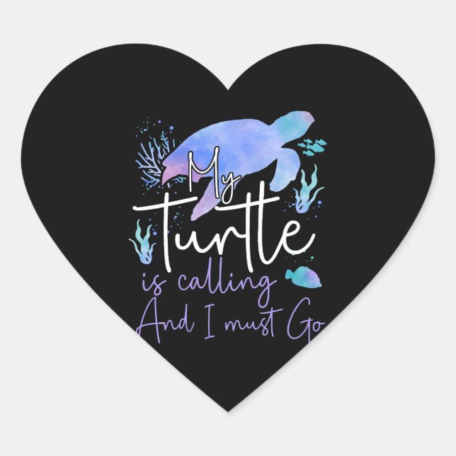 Sticker Cœur Tortue de mer Aquarelle Mon (Devant)