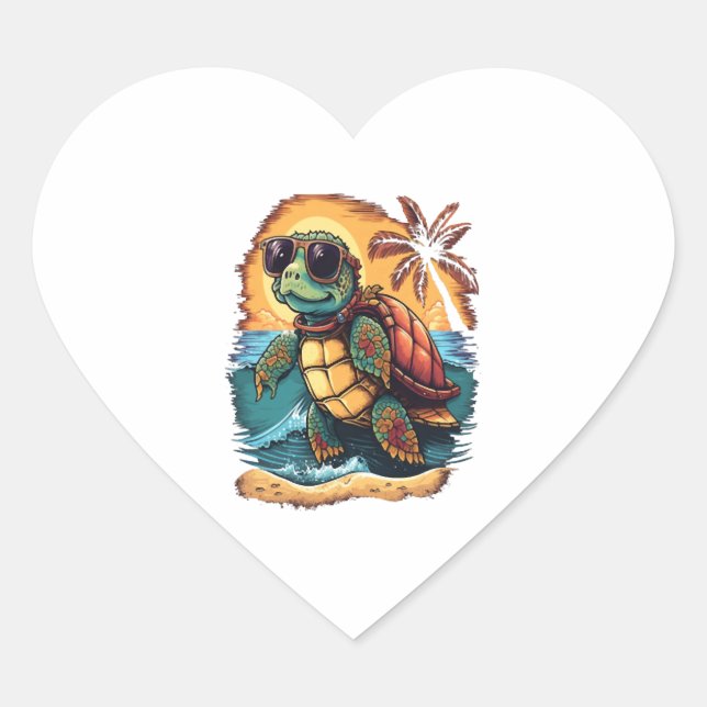 Sticker Cœur Tortue Hawaiian Sea Turtles Hawaii Tropical Beach (Devant)