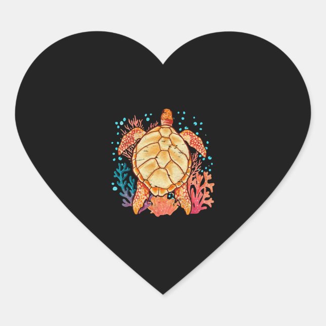 Sticker Cœur Tortue marine d'Hawaii (Devant)