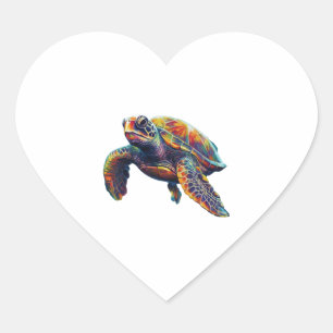 Sticker Cœur Tortue sous-marine colorée rêve magnifique