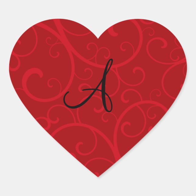 Sticker Cœur Tourbillons rouges monogrammes (Devant)