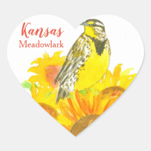 Sticker Cœur Tournesol Meadowlark Bird Yellow Kansas