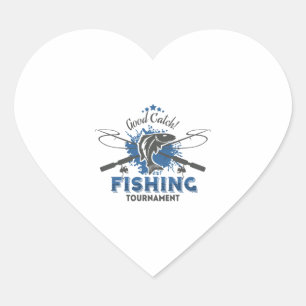 Sticker Cœur Tournoi de pêche, poisson, pêcheur, lac, océan, me