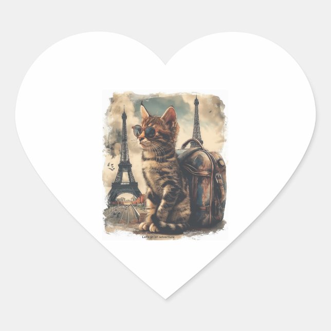 Sticker Cœur Travel Buddy Cat (Devant)