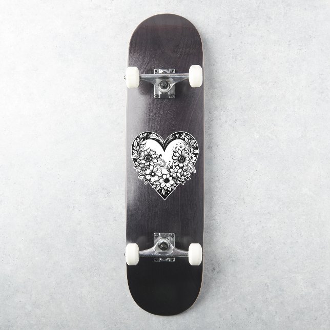Sticker Coeur tribal noir et blanc (Skateboard)