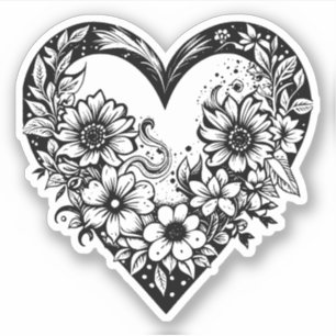 Sticker Coeur tribal noir et blanc