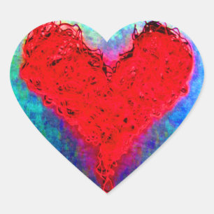 Sticker Cœur Tricot Rouge Artisanat Fil Amour Coeur Valentine C