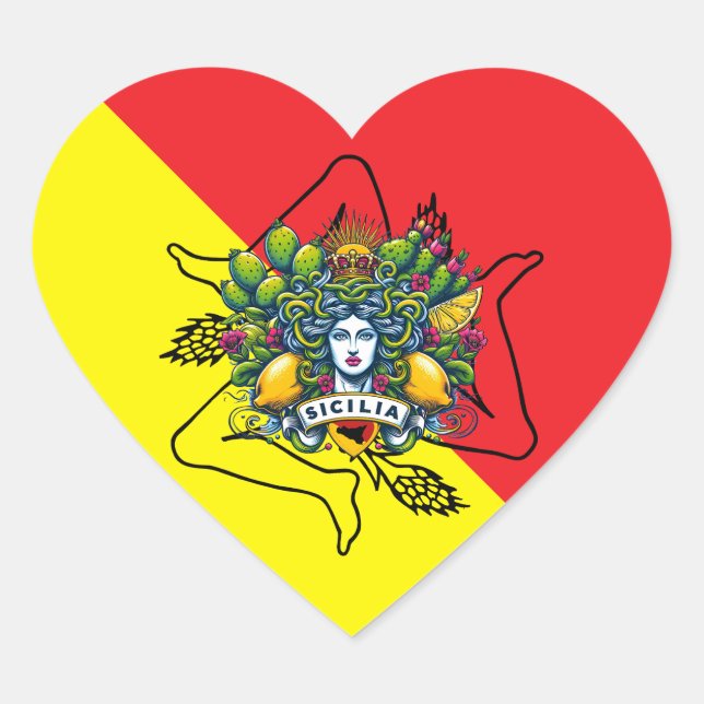 Sticker Cœur Trinacria sicilienne (Devant)