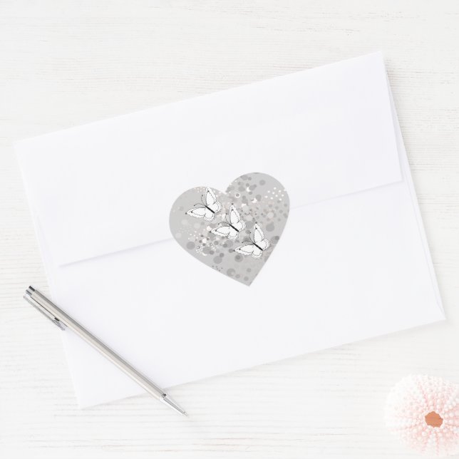 Sticker Cœur Trois papillons blancs (Enveloppe)