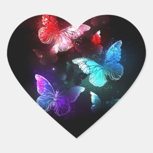 Sticker Cœur Trois papillons lumineux sur fond de nuit