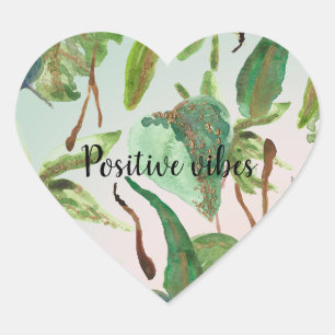 Sticker Cœur Tropical Gold Feuilles Vertes