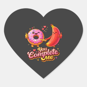 Sticker Cœur Tu Me Complètes Donut Mignon et Banane Saint-Valen