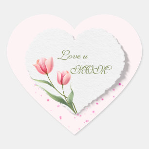 Sticker Cœur Tulipes roses aiment maman papier cœur floral