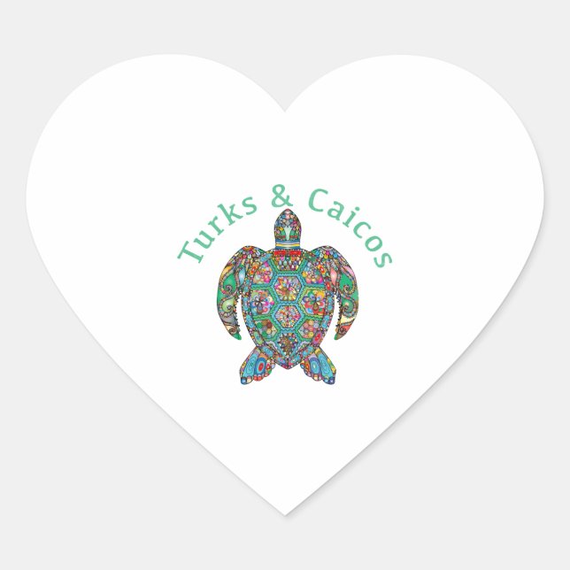 Sticker Cœur Tur Caicos Tortue Tribal (Devant)