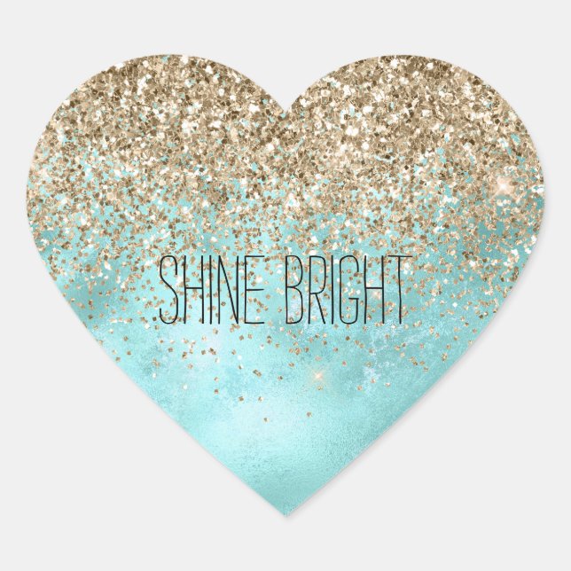 Sticker Cœur Turquoise Aqua Gold Glam Parties scintillant étinc (Devant)