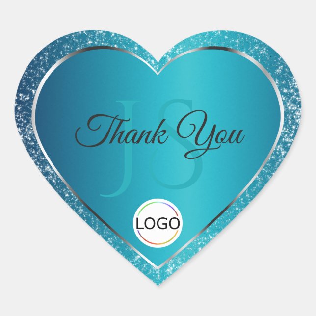 Sticker Cœur Turquoise chatoyant avec Initiales Logo Parties sc (Devant)