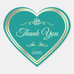 Sticker Cœur Turquoise classique avec cadre Or et Merci Logo