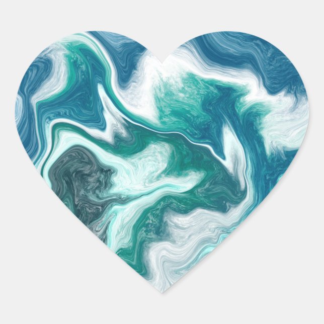 Sticker Cœur Turquoise et Blue Swirls Abstrait (Devant)