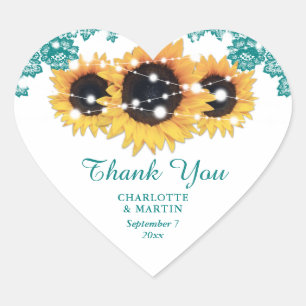 Sticker Cœur Turquoise Rustic Chic Lace Mariage de tournesol