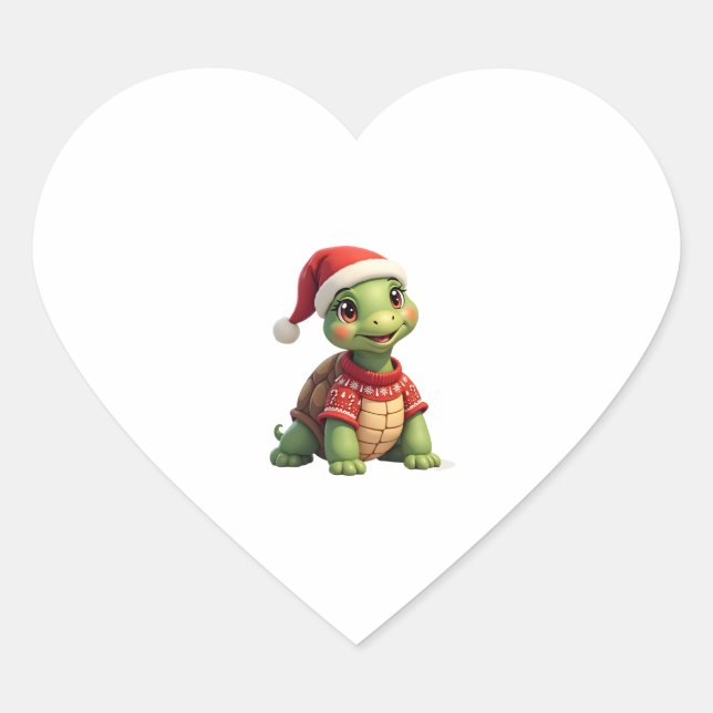 Sticker Cœur Turtle Ugly Sweater Santa Hat Christmas T-Shirt (1 (Devant)