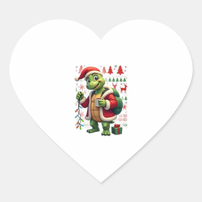 Sticker Cœur Turtle Xmas Lights Ugly Santa Turtle Christmas Tan (Devant)