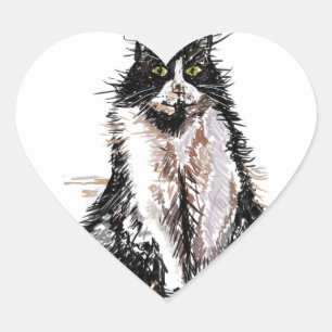Sticker Cœur Tuxedo Chat Cute Dessin Chats noirs et blancs