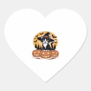 Sticker Cœur Tuxedo Chat Halloween Sorcière mignonne Citrouille