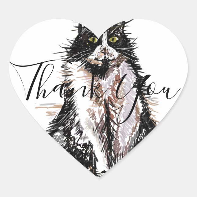 Sticker Cœur Tuxedo Chat Merci Noir et Blanc Chats Coeur (Devant)