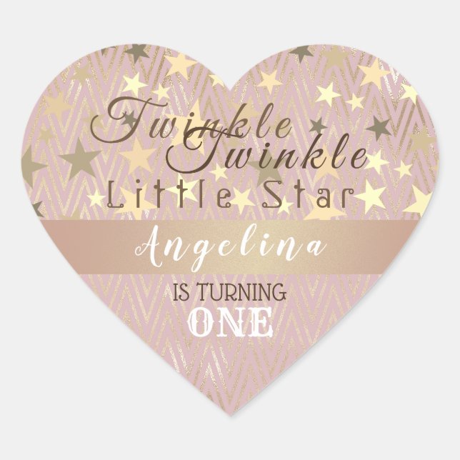 Sticker Cœur Twinkle Little Star 1er anniversaire rose et or (Devant)