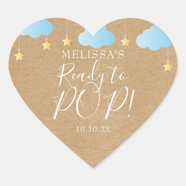Sticker Cœur Twinkle Twinkle Prêt à éclater Bleu Kraft Rustique (Devant)
