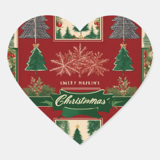 Sticker Cœur Ugly Christmas Sweater Pattern with Reindeer & Sno