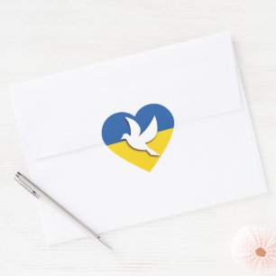 Sticker Cœur UKRAINE BICOLORE COLOMBE DE LA PAIX DRApeau BLEU J